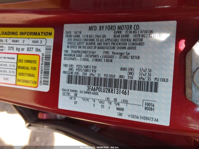 Продажа на аукционе авто 2019 Ford Fusion Hybrid Se, vin: 3FA6P0LU2KR131461, номер лота: 45047470