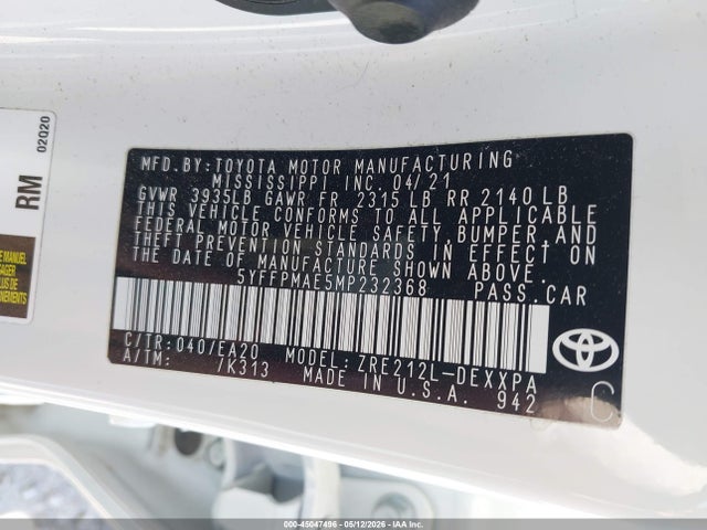 Toyota Corolla Xle 2021 5YFFPMAE5MP232368 Image 9