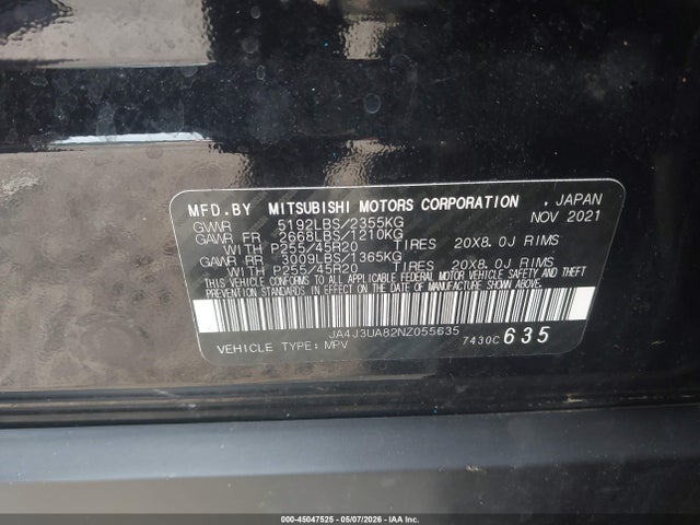 Продаж на аукціоні авто 2022 Mitsubishi Outlander Black Edition 2wd/se 2.5 2wd/se Launch Edition 2wd, vin: JA4J3UA82NZ055635, номер лоту: 45047525