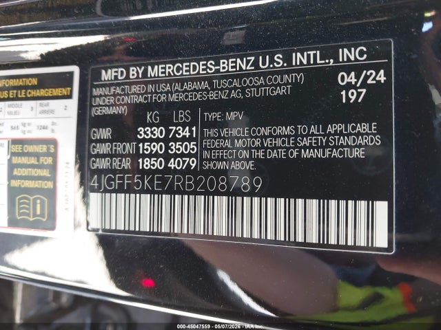 Aukcja sprzedaży 2024 Mercedes-benz Gls 450 4matic, vin: 4JGFF5KE7RB208789, numer aukcji: 45047559