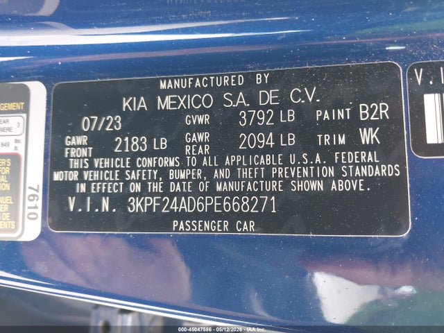 3KPF24AD6PE668271 KIA Forte Lxs