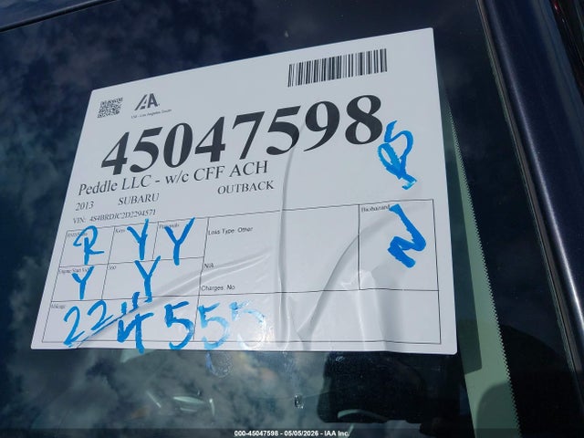 Продажа на аукционе авто 2013 Subaru Outback 3.6r Limited, vin: 4S4BRDJC2D2294571, номер лота: 45047598