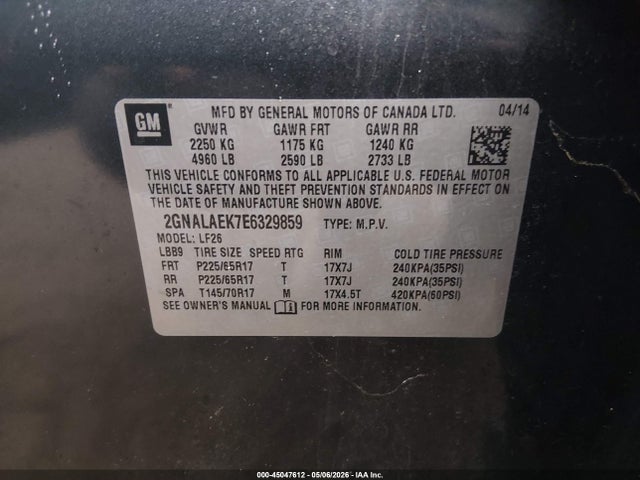 Aukcja sprzedaży 2014 Chevrolet Equinox Ls, vin: 2GNALAEK7E6329859, numer aukcji: 45047612