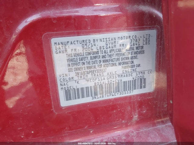 Aukcja sprzedaży 2014 Nissan Sentra Sv, vin: 3N1AB7AP6EY305537, numer aukcji: 45047613