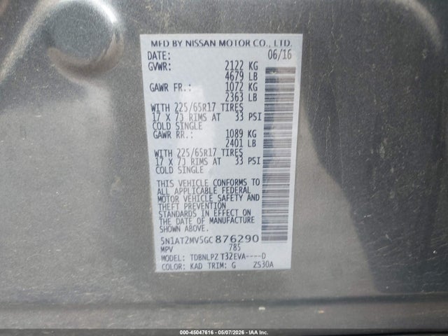 Продаж на аукціоні авто 2016 Nissan Rogue S, vin: 5N1AT2MV5GC876290, номер лоту: 45047616