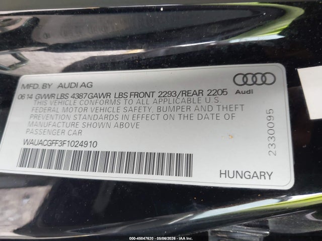 Aukcja sprzedaży 2015 Audi A3 1.8t Premium, vin: WAUACGFF3F1024910, numer aukcji: 45047620