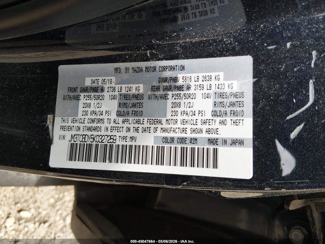 Aukcja sprzedaży 2019 Mazda Cx-9 Grand Touring, vin: JM3TCBDY5K0327259, numer aukcji: 45047664