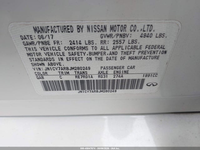 Продаж на аукціоні авто 2018 Infiniti Q50 2.0t Luxe, vin: JN1CV7AR8JM280249, номер лоту: 45047674