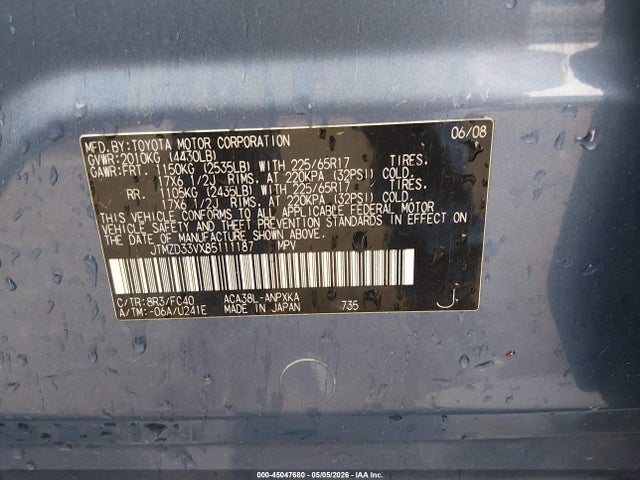 Aukcja sprzedaży 2008 Toyota Rav4, vin: JTMZD33VX85111187, numer aukcji: 45047680