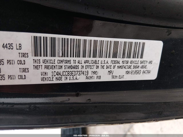 45047699 :رقم المزاد ، 1C4NJCCB3ED737419 vin ، 2014 Jeep Compass Limited مزاد بيع