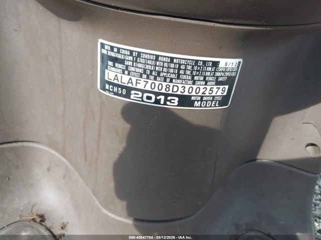 2013 Honda Nch50 მანქანა იყიდება აუქციონზე, vin: LALAF7008D3002579, აუქციონის ნომერი: 45047704