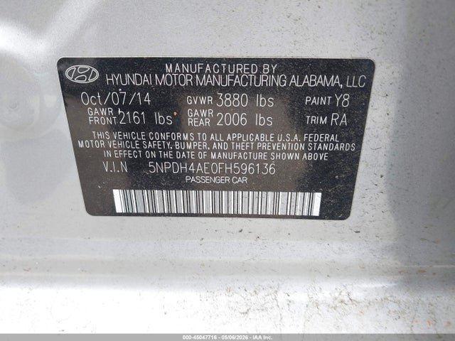5NPDH4AE0FH596136 Hyundai ELANTRA SE