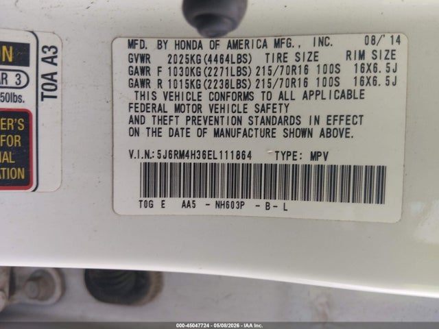 Aukcja sprzedaży 2014 Honda Cr-v Lx, vin: 5J6RM4H36EL111864, numer aukcji: 45047724