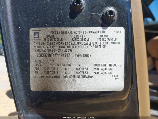 45047748 :رقم المزاد ، 2GCEC19T1Y1191217 vin ، 2000 Chevrolet Silverado 1500 Ls مزاد بيع