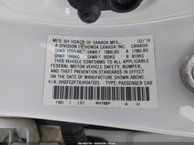 Продаж на аукціоні авто 2018 Honda Civic Ex, vin: 2HGFC2F7XJH547325, номер лоту: 45047761