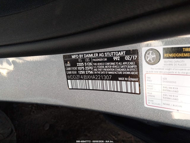 Aukcja sprzedaży 2017 Mercedes-benz E 300, vin: WDDZF4JBXHA221307, numer aukcji: 45047772