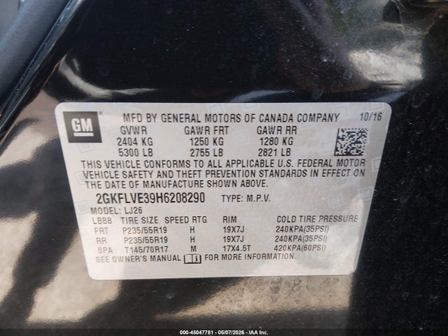45047781 :رقم المزاد ، 2GKFLVE39H6208290 vin ، 2017 Gmc Terrain Denali مزاد بيع