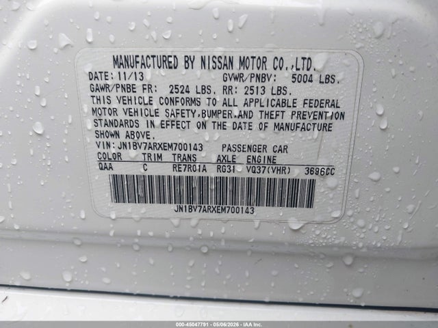 45047791 :رقم المزاد ، JN1BV7ARXEM700143 vin ، 2014 Infiniti Q50 Premium مزاد بيع