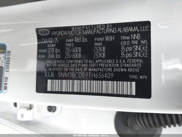 Aukcja sprzedaży 2026 Hyundai Tucson Sel, vin: 5NMJBCDE9TH636409, numer aukcji: 45047805