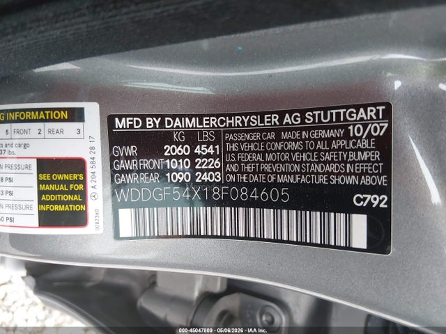 Продаж на аукціоні авто 2008 Mercedes-benz C 300 Luxury/sport, vin: WDDGF54X18F084605, номер лоту: 45047809