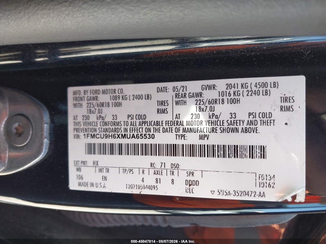 Ford ESCAPE SEL 2021 1FMCU9H6XMUA65530 Image 9
