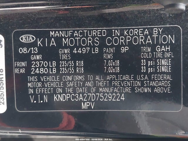 2013 Kia Sportage Ex მანქანა იყიდება აუქციონზე, vin: KNDPC3A27D7529224, აუქციონის ნომერი: 45047850