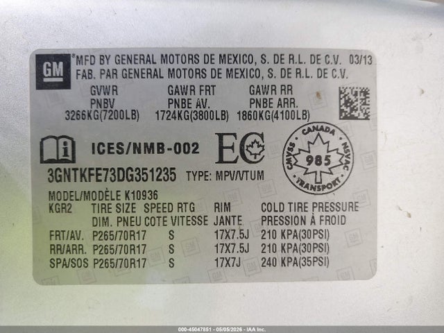 Aukcja sprzedaży 2013 Chevrolet Avalanche Lt, vin: 3GNTKFE73DG351235, numer aukcji: 45047851