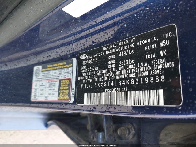 45047866 :رقم المزاد ، 5XXGT4L34KG319888 vin ، 2019 Kia Optima Lx مزاد بيع
