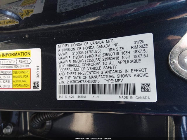 Продажа на аукционе авто 2025 Honda Cr-v Ex-l 2wd, vin: 2HKRS3H73SH330046, номер лота: 45047869