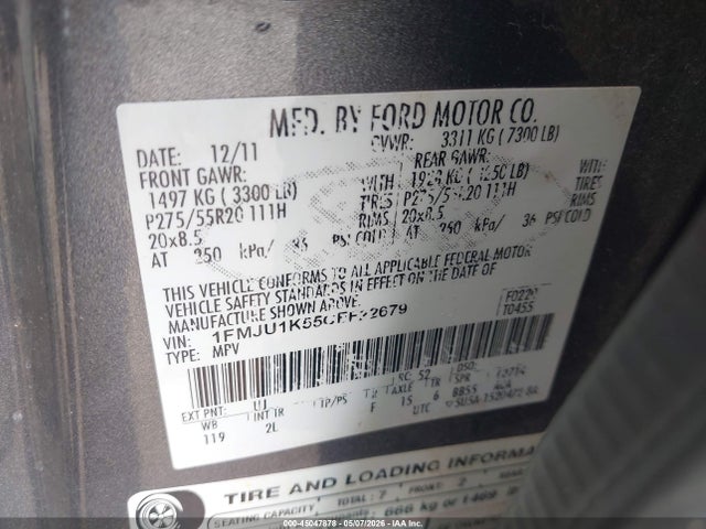 Продажа на аукционе авто 2012 Ford Expedition Limited, vin: 1FMJU1K55CEF22679, номер лота: 45047878