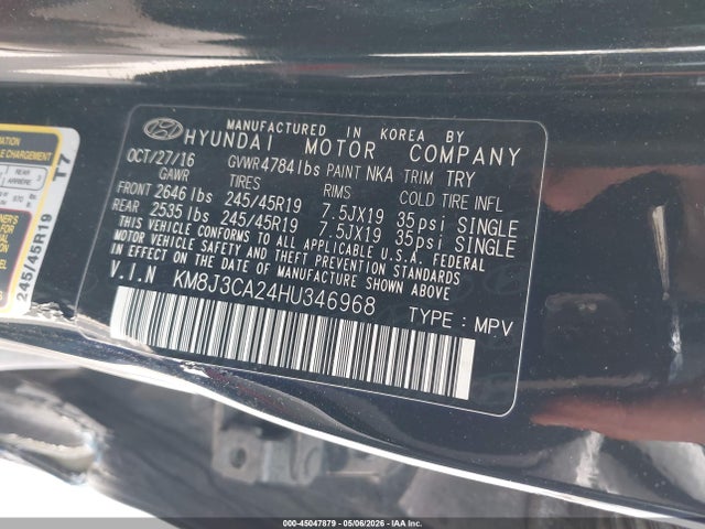 Aukcja sprzedaży 2017 Hyundai Tucson Limited, vin: KM8J3CA24HU346968, numer aukcji: 45047879