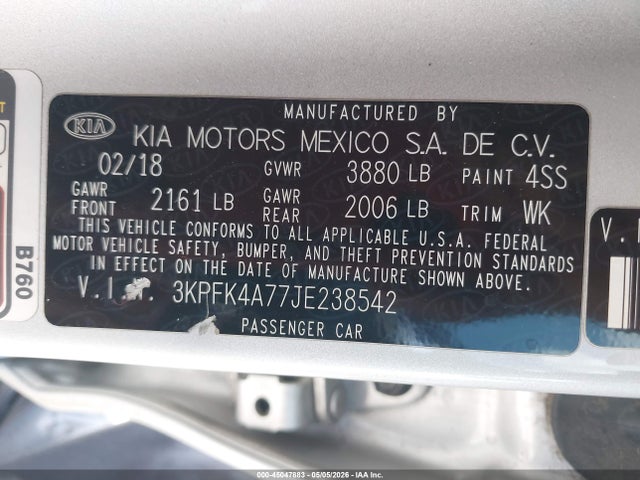 2018 Kia Forte Lx მანქანა იყიდება აუქციონზე, vin: 3KPFK4A77JE238542, აუქციონის ნომერი: 45047883
