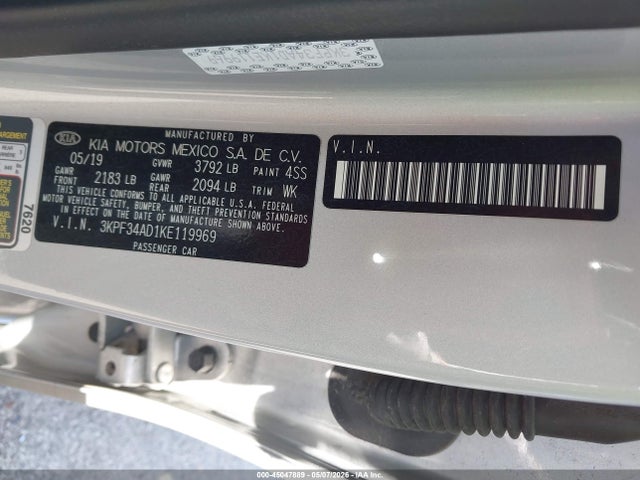 Продажа на аукционе авто 2019 Kia Forte S, vin: 3KPF34AD1KE119969, номер лота: 45047889
