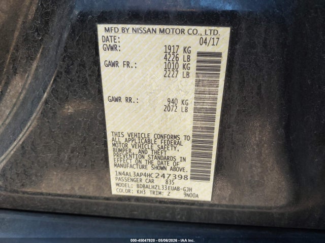 1N4AL3AP4HC247398 Nissan Altima 2.5 Sr