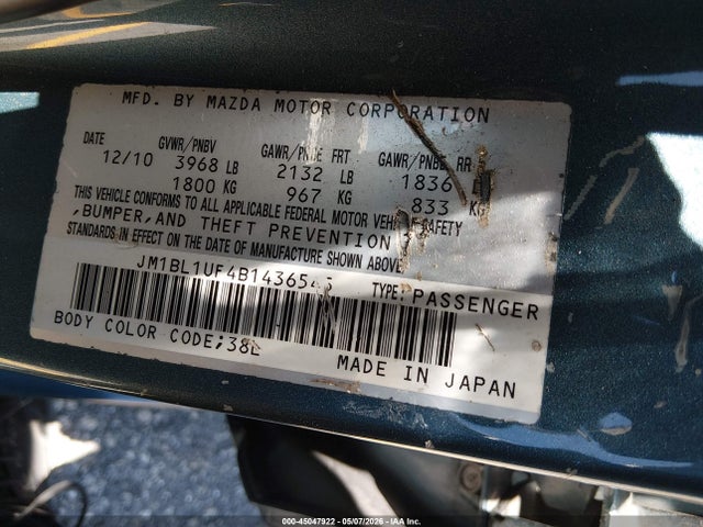 45047922 :رقم المزاد ، JM1BL1UF4B1436545 vin ، 2011 Mazda Mazda3 I Sport مزاد بيع