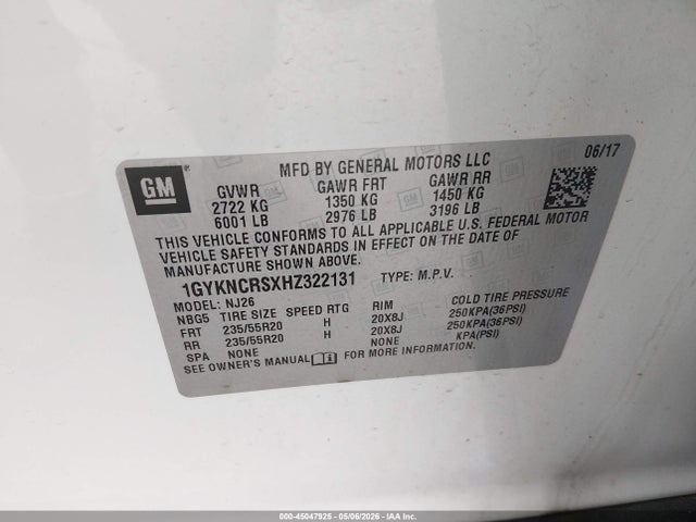Aukcja sprzedaży 2017 Cadillac Xt5 Premium Luxury, vin: 1GYKNCRSXHZ322131, numer aukcji: 45047925
