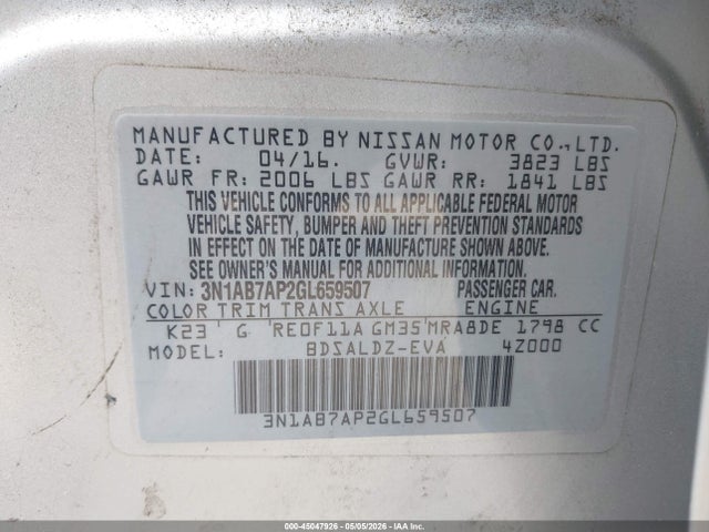 3N1AB7AP2GL659507 Nissan SENTRA SV