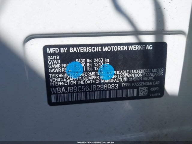 45047934 :رقم المزاد ، WBAJB9C56JB286983 vin ، 2018 Bmw M550i Xdrive مزاد بيع
