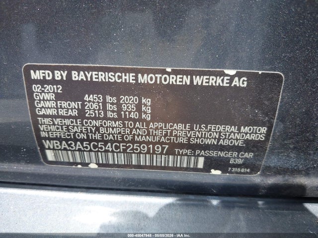 Продажа на аукционе авто 2012 Bmw 328i, vin: WBA3A5C54CF259197, номер лота: 45047948