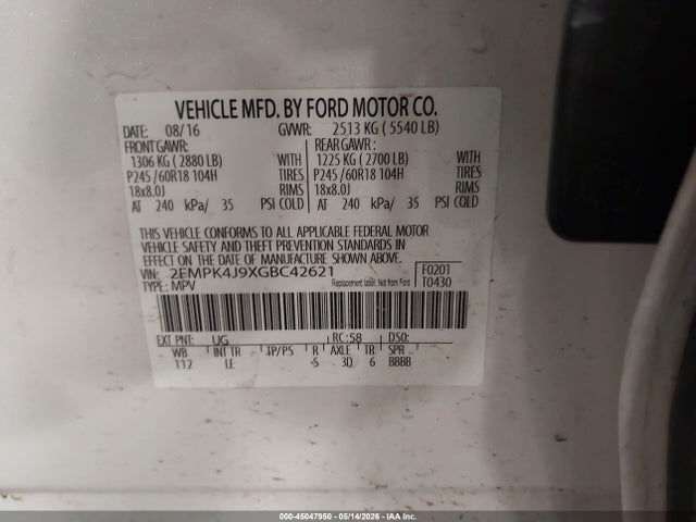 Продаж на аукціоні авто 2016 Ford Edge Sel, vin: 2FMPK4J9XGBC42621, номер лоту: 45047950