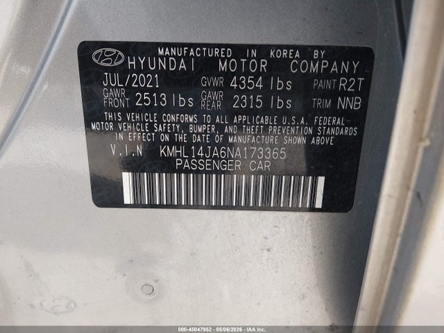 Aukcja sprzedaży 2022 Hyundai Sonata Sel, vin: KMHL14JA6NA173365, numer aukcji: 45047952