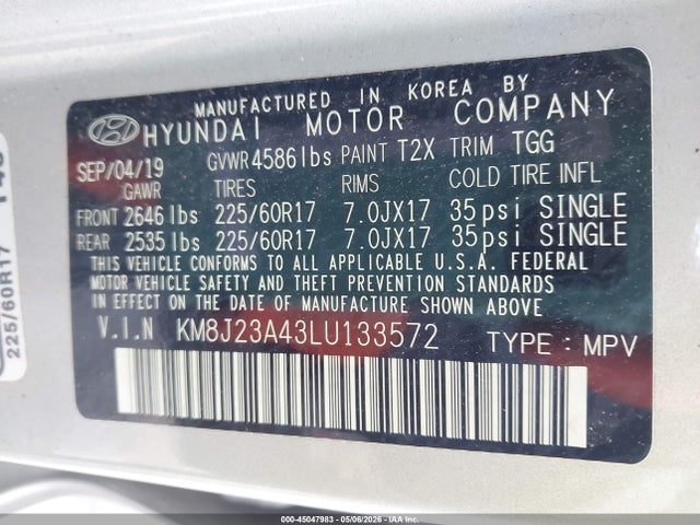 Продаж на аукціоні авто 2020 Hyundai Tucson Se, vin: KM8J23A43LU133572, номер лоту: 45047983