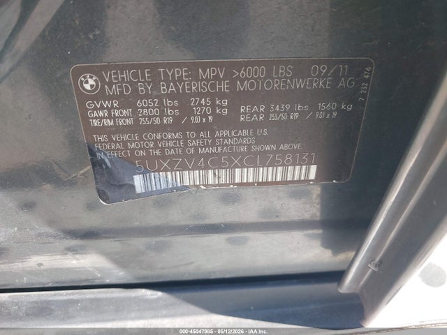 Продажа на аукционе авто 2012 Bmw X5, vin: 5UXZV4C5XCL758131, номер лота: 45047985