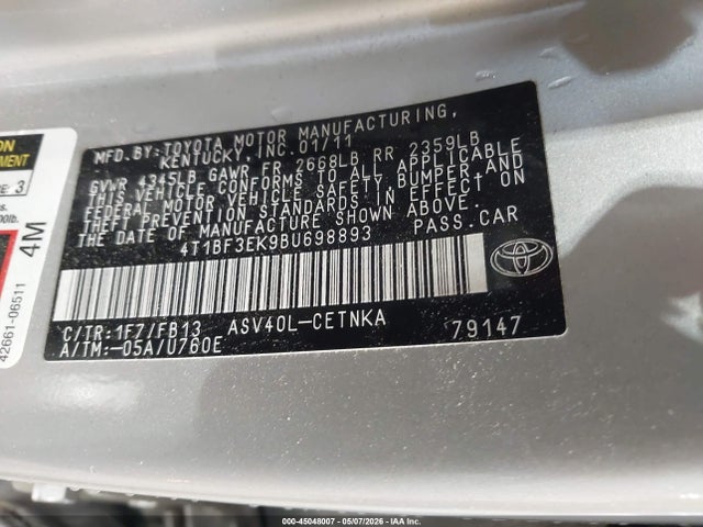 Продажа на аукционе авто 2011 Toyota Camry, vin: 4T1BF3EK9BU698893, номер лота: 45048007