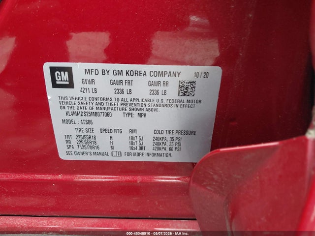 Продаж на аукціоні авто 2021 Buick Encore Gx Fwd Select, vin: KL4MMDS25MB077060, номер лоту: 45048010