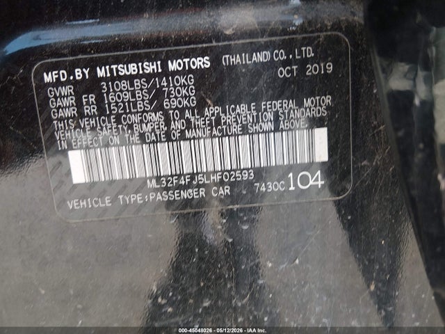 Mitsubishi Mirage G4 Le 2020 ML32F4FJ5LHF02593 Image 9