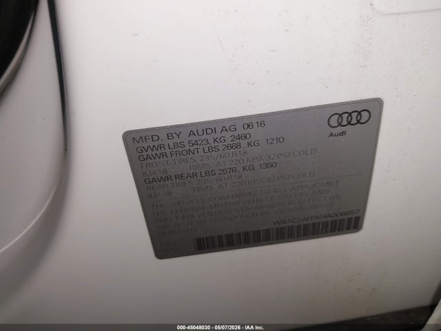 Продаж на аукціоні авто 2017 Audi Q5 2.0t Premium, vin: WA1C2AFPXHA006857, номер лоту: 45048030