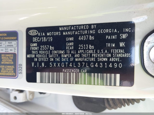 Aukcja sprzedaży 2020 Kia Optima Se, vin: 5XXGT4L37LG431490, numer aukcji: 45048031