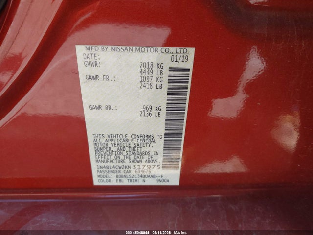 Nissan Altima 2.5 Sr 2019 1N4BL4CW2KN317975 Image 9