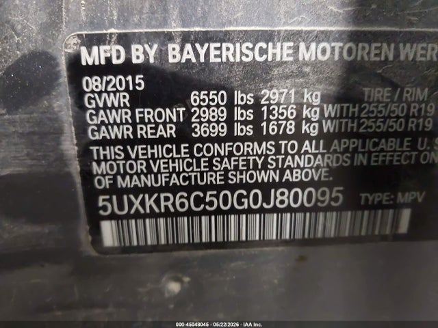 Aukcja sprzedaży 2016 Bmw X5 Xdrive50i, vin: 5UXKR6C50G0J80095, numer aukcji: 45048045